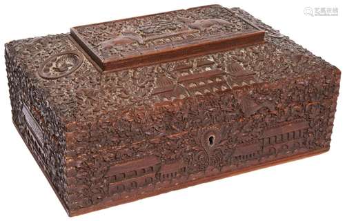 FINE CARVED SANDLEWOOD WORK BOX SOUTH INDIA, LATE 19TH CENTU...