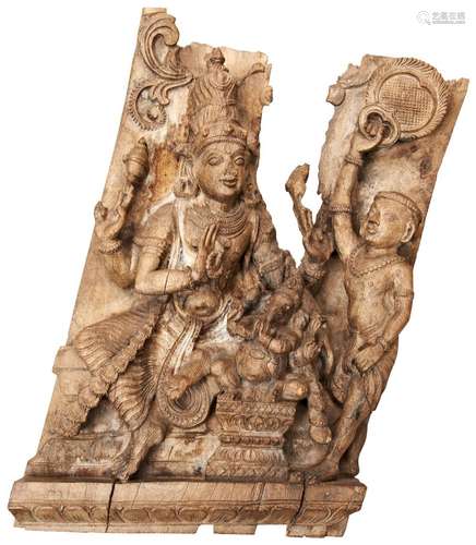 A FINE CARVED WOODEN ARCHITECTURAL RELIEF PANEL DEPICTING SH...