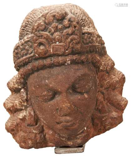 AN INDIAN SANDSTONE HEAD OF A BODHISTATTVA NORTHERN INDIAN, ...