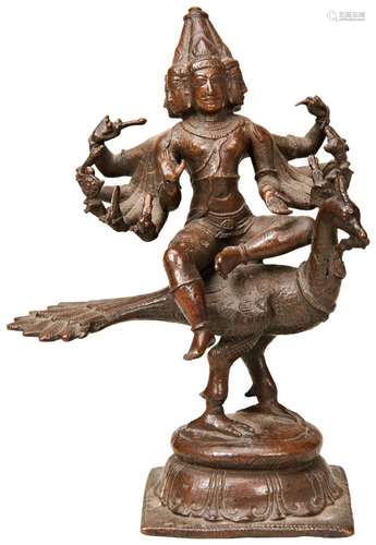 A BRONZE FIGURE OF SKANDA, GOD OF WAR, FIRST BORN SON OF SHI...