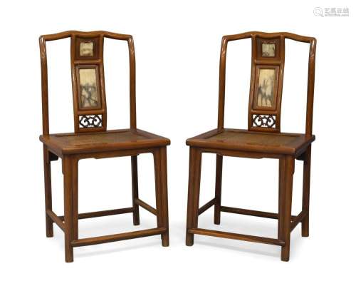 A pair of Chinese huali 'dream stone'-set chairs, 19th centu...