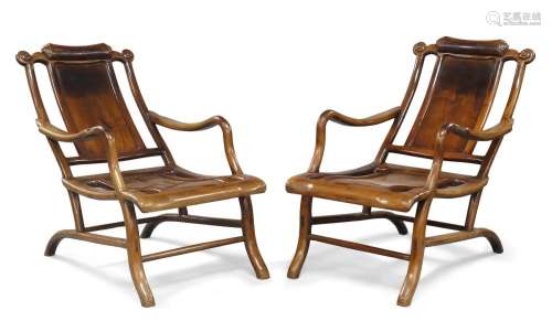 A pair of Chinese hongmu reclining 'moongazing' chairs, late...