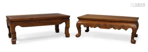 Two Chinese rosewood low tables, kang zhuo, 19th century, on...