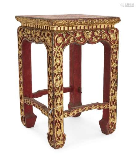 A Thai carved giltwood square small table, 19th century, dec...