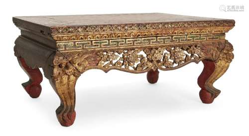 A Thai giltwood 'jewelled' offering table, 19th century, wit...