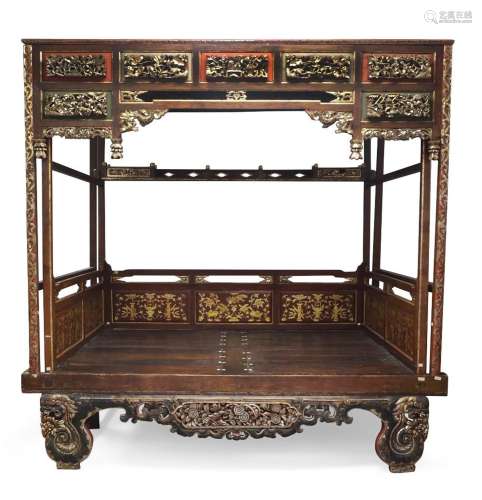 A Chinese four-poster bed, jia zi chuang, early 20th century...