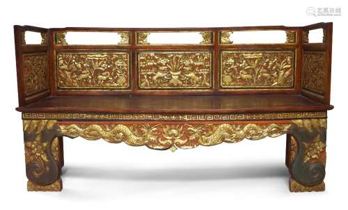 A Chinese gilt lacquered opium bed, early 20th century, with...