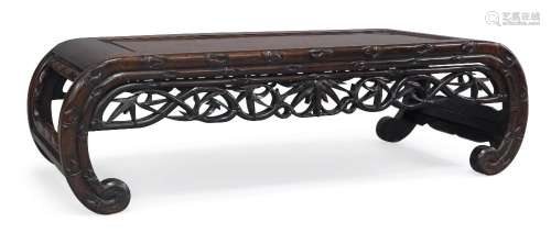 A Chinese hongmu opium table, late Qing dynasty, with recess...