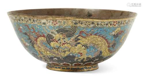 A Chinese 'winged dragons' cloisonné-enamel bowl, 16th centu...