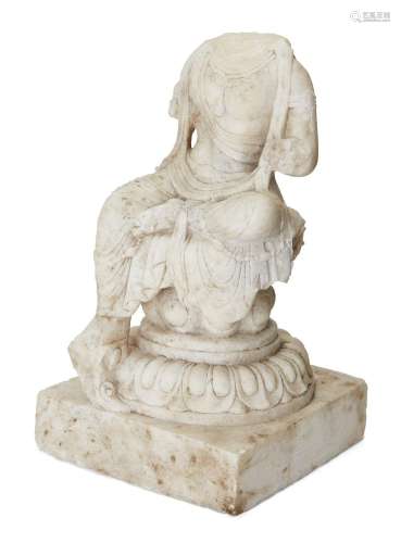 A Chinese marble figure of a bodhisattva, Tang Dynasty, seat...