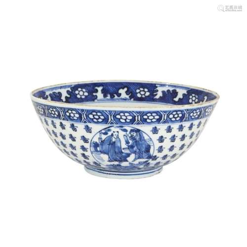 A large Chinese blue and white 'immortals' bowl, Ming dynast...