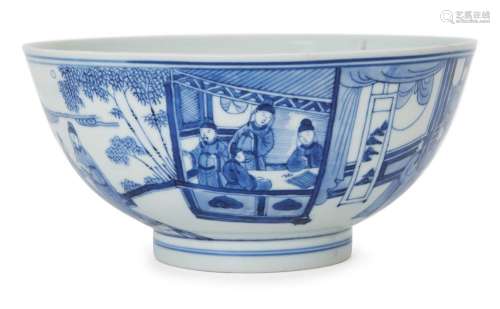 A Chinese blue and white 'four arts' bowl, Kangxi, painted a...