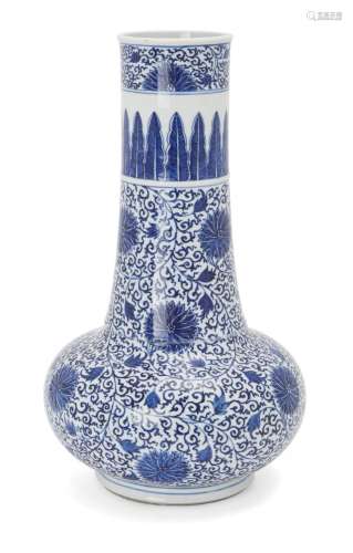 A Chinese blue and white vase, Kangxi period, of flattened g...