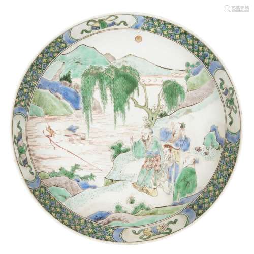 A Chinese famille verte dish, Kangxi period, painted with a ...