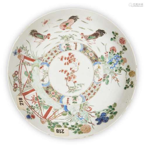 A large Chinese famille verte 'chicken' dish, Kangxi period,...