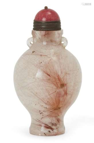 A Chinese hair crystal snuff bottle, 19th century, with lug ...