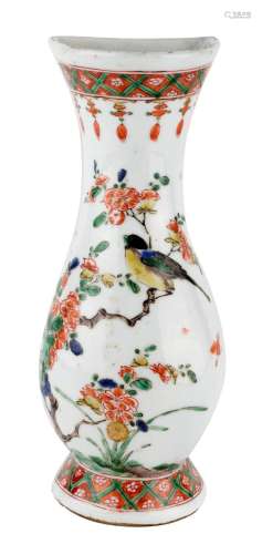 A Chinese famille verte 'bird and flowers' wall vase, Kangxi...
