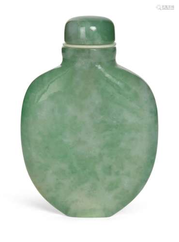 A Chinese jadeite snuff bottle, 19th century, of flattened o...