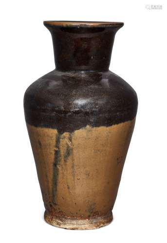 A Chinese stoneware brown-glazed vase, Ming dynasty, the top...