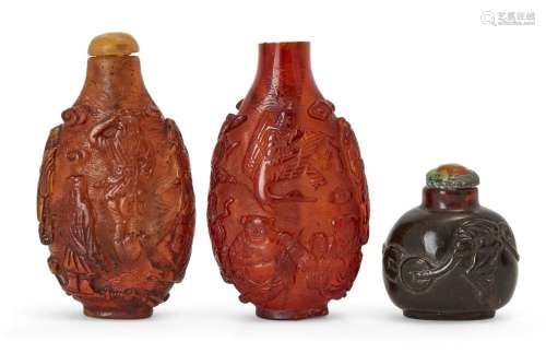 Three Chinese snuff bottles, late Qing dynasty, comprising a...