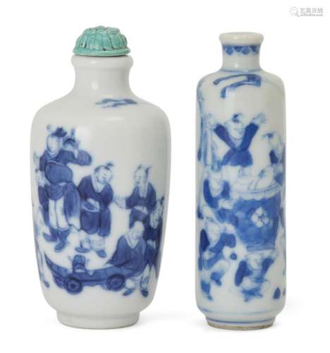 Two Chinese blue and white 'a hundred boys' snuff bottles, 1...