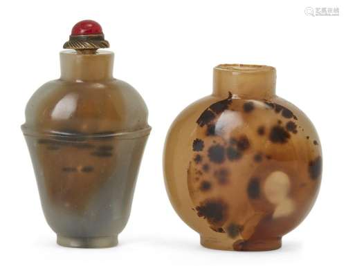 Two Chinese agate snuff bottles, late Qing Dynasty, the firs...