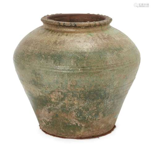 A large Chinese green glaze stone ware jar, Han dynasty, of ...