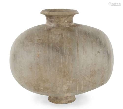 A Chinese pottery 'cocoon' vase, Han Dynasty, the globular-b...