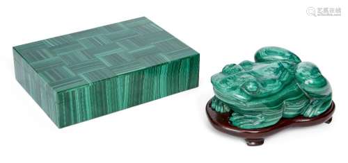 A Chinese malachite frog and an Art Deco-style malachite box...