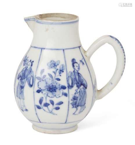 A Chinese blue and white milk jug, Yongzheng period, the pea...