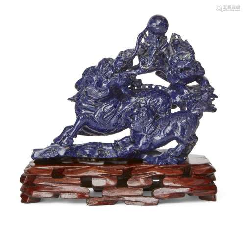 A Chinese lapis lazuli carving of mythical beasts, Republic ...