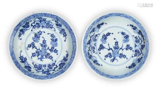 Two Chinese blue and white saucer dishes, 18th century, each...