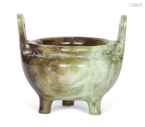 A Chinese green hardstone archaistic censer, mid-20th centur...