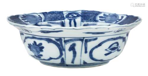 A Chinese blue and white foliate rim bowl, Kangxi period, st...