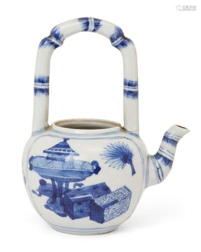 A Chinese blue and white teapot, Kangxi period, of globular ...