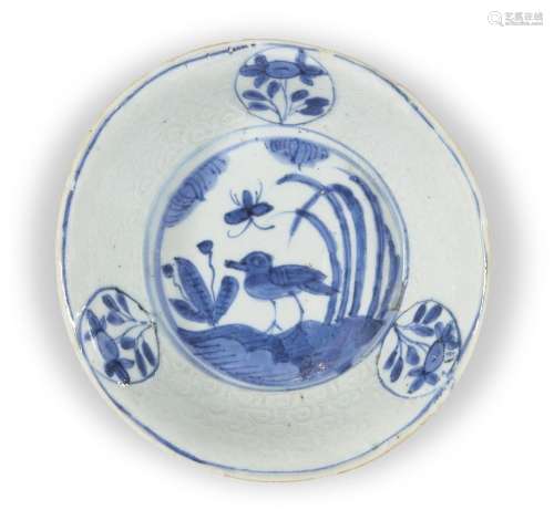 A Chinese porcelain blue and white ko-sometsuke 'bird' dish,...