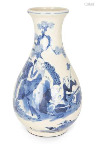 A Chinese blue and white 'scholar and boy' pear-shaped vase,...