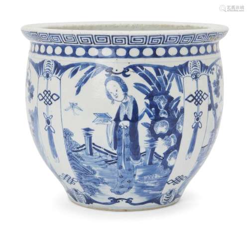 A Chinese blue and white jardinière, 19th century, painted w...