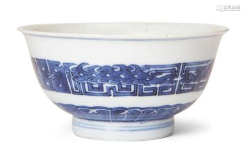 A Chinese blue and white bowl, 19th century, decorated to th...