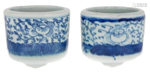 A pair of Chinese blue and white 'peony' incense burners, li...