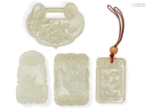 Four Chinese jade plaques, 19th/early 20th century, all carv...