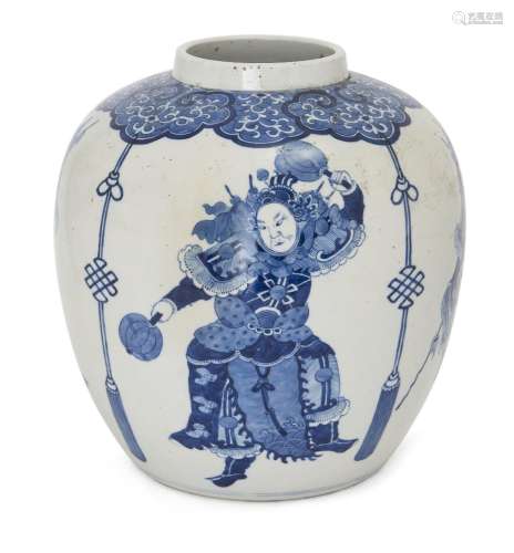 A large Chinese blue and white jar, late 19th century, paint...