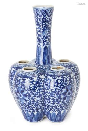 A Chinese blue and white six-section tulip vase, 19th centur...