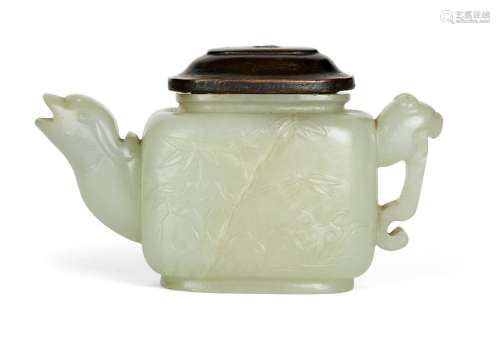 A Chinese jade 'teapot' water dropper, 17th century, of rect...