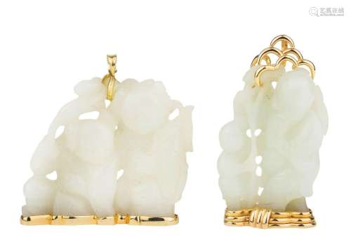 Two Chinese jade figurative carvings, 19th century, the whit...