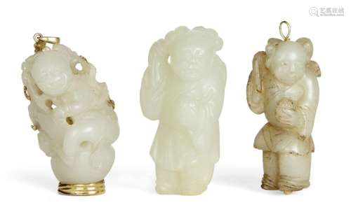 Three Chinese celadon jade 'boy' carvings, 19th century, one...