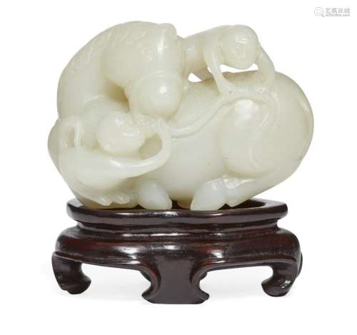 A Chinese pale celadon jade 'ma shang feng hou' carving, lat...