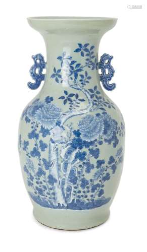 A Chinese blue and white baluster vase, 19th century, painte...