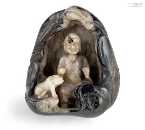 A Chinese grey and black jade carved pebble, Ming dynasty, 1...