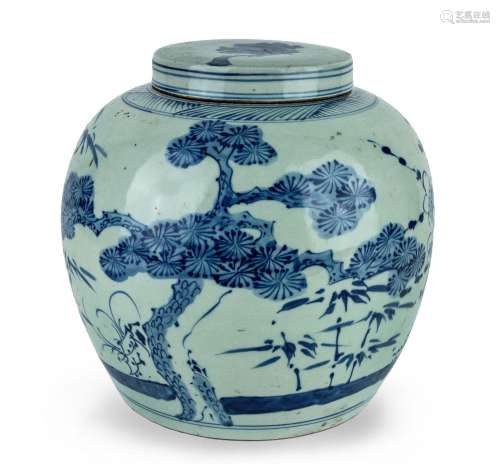 A large Chinese blue and white 'three friends of winter' jar...